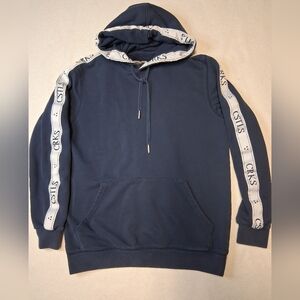 Crooks & Castles Navy Hoodie with White Branded Sleeve Tape